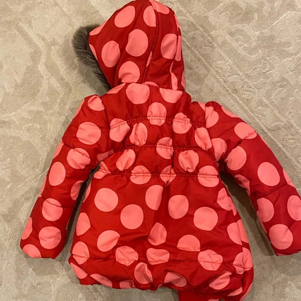Crazy 8 Puffer Ciat with Pink Dots and Faux Fur Hood Size 5